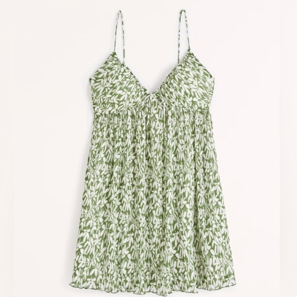Abercrombie & Fitch Plisse Ruched Babydoll Mini Dress